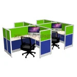 Meja partisi kantor 4 orang model L Safeguard V01 – XentraFurniture, cocok untuk ruang kerja modern.