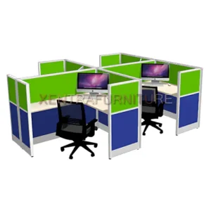 Meja partisi kantor 4 orang model L Safeguard V01 – XentraFurniture, cocok untuk ruang kerja modern.