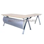 meja direktur minimalis bentuk L Aditech XE 010, kaki dan modesti metal