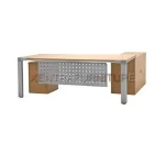 meja direktur modern minimalis bentuk L Aditech XE 03, dengan fix drawer dan credenza