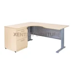 Aditech M 1612 K meja manager bentuk L kaki metal, dengan fix drawer
